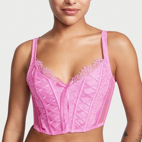 Victoria’s Secret Dream Angels Unlined Lace Up Corset Top Lilac Chiffon Size M - Picture 1 of 4